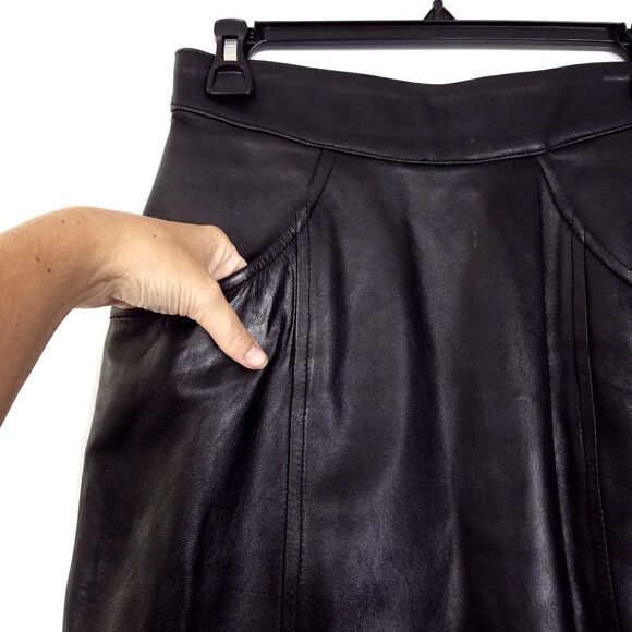 Vintage 80s Don't Stop Leather High Waist Straight Pencil Skirt Black Size 8 - Picture 3 of 6